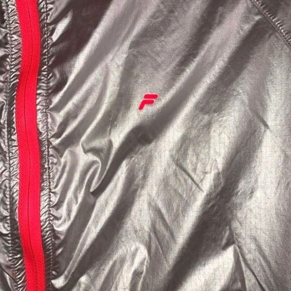 Fila Womens Metallic Silver Hooded Jacket With Pink Accents & Zipper Closure Siz - Picture 4 of 9